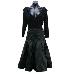 NWT Tadashi Collection Black Pleated Bodice & Satin Flare Skirt Dress Size 16